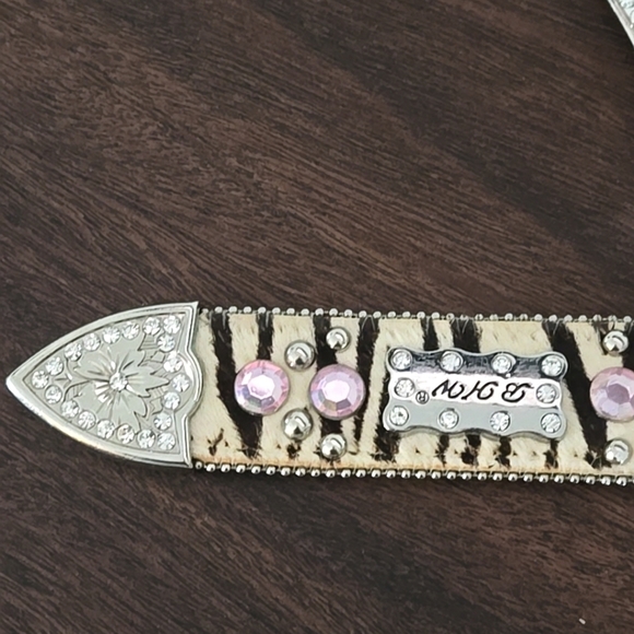 BHW Pink Rhinestone Leather Zebra Print Belt Size M - Picture 4 of 8